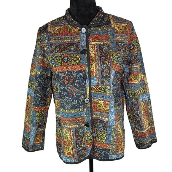 BON WORTH Women's Quilter Reversible Jacket Blazer Small Cotton Boho Floral - Picture 2 of 7